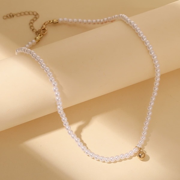 

Round Ball Charm Faux Pearl Beaded Necklace, White