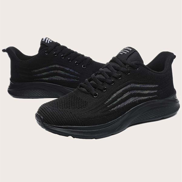 

Men Patch Decor Knit Lace-up Sneakers, Black