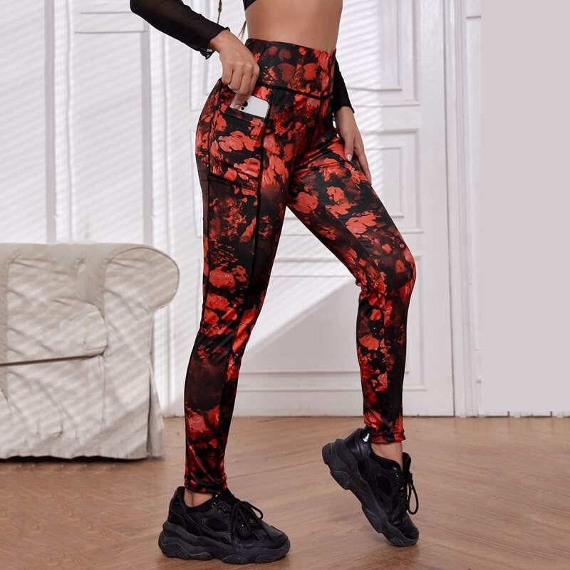 

Floral Sports Leggings With Phone Pocket, Multicolor
