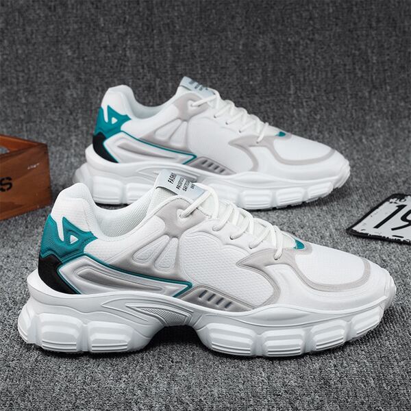 

Men Patch Decor Mesh Running Shoes, White