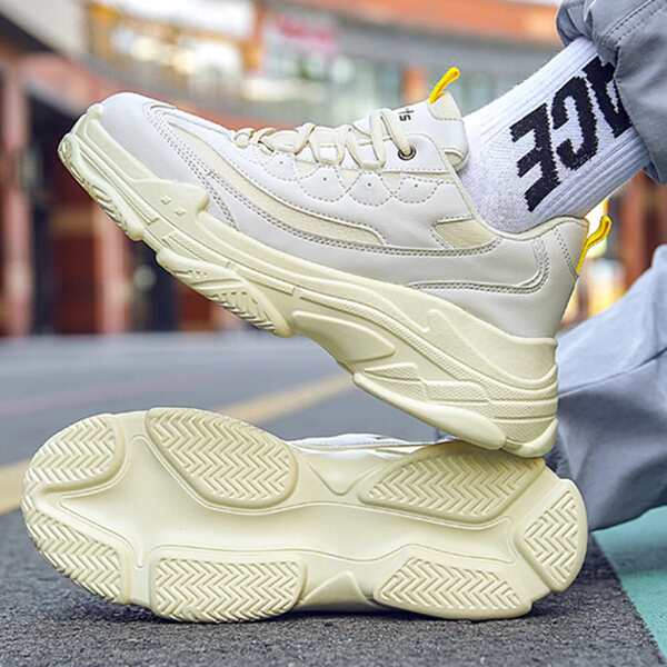 

Men Lace-up Front Chunky Sneakers, Apricot