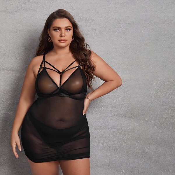 

Plus Ring Linked Harness Bra Without Lingerie, Black