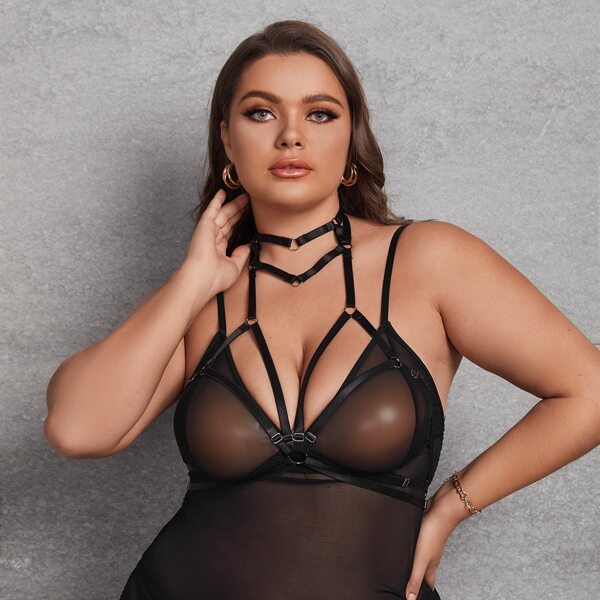 

Plus Ring Linked Harness Bra Without Lingerie, Black