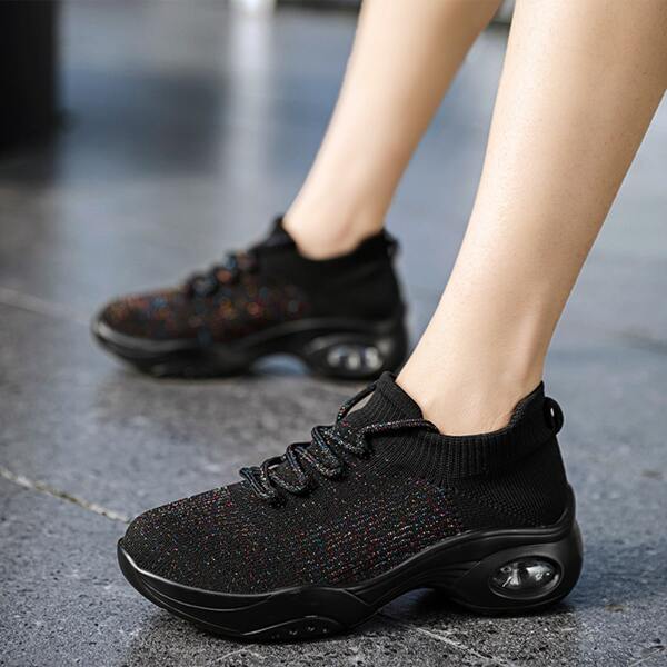 

Knit Detail Lace-up Front Sneakers, Black