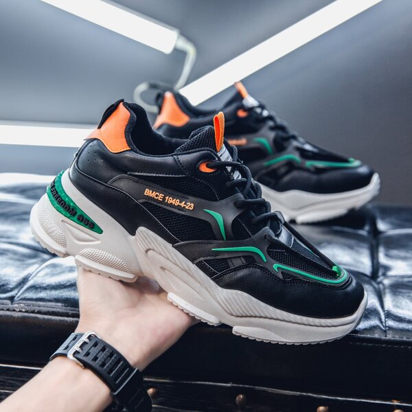 

Men Colorblock Breathable Chunky Sneakers, Black