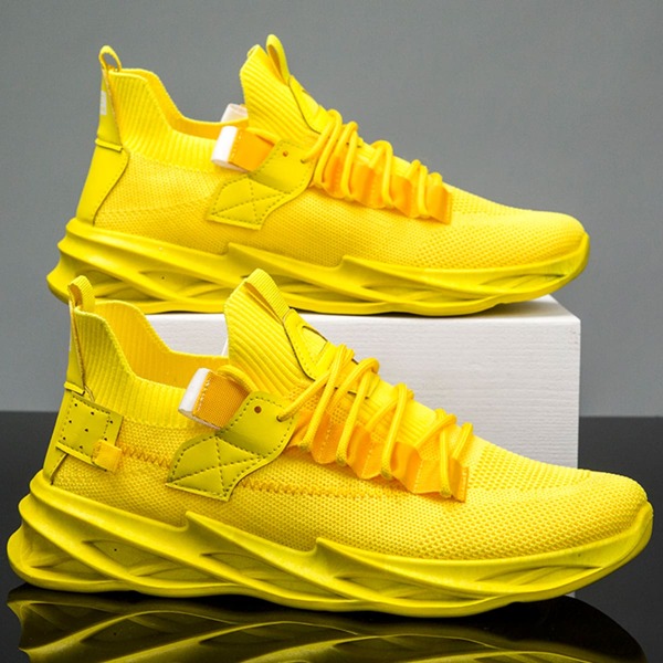 

Men Mesh Panel Lace-up Front Sneakers, Yellow