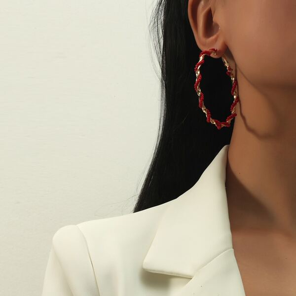 

Bead Decor Hoop Earrings, Gold