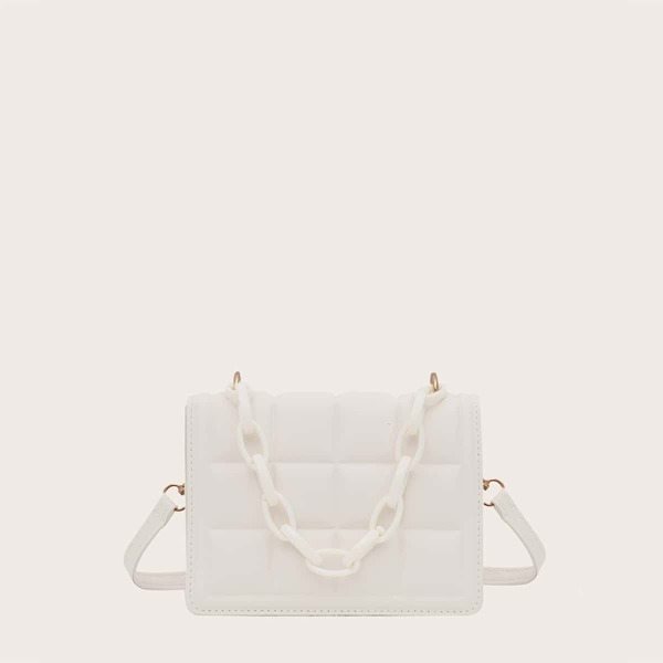 

Girls Minimalist Embossed Design Chain Satchel Bag, White