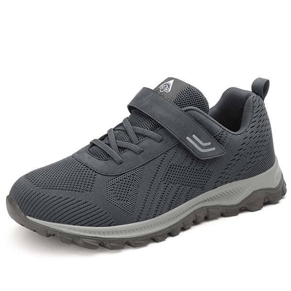 

Men Breathable Knit Detail Velcro Strap Running Shoes, Dark grey