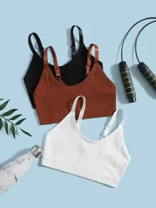 Yoga Basic 3pcs Solid Seamless High Stretch Sports Bra - Multicolor - View 1