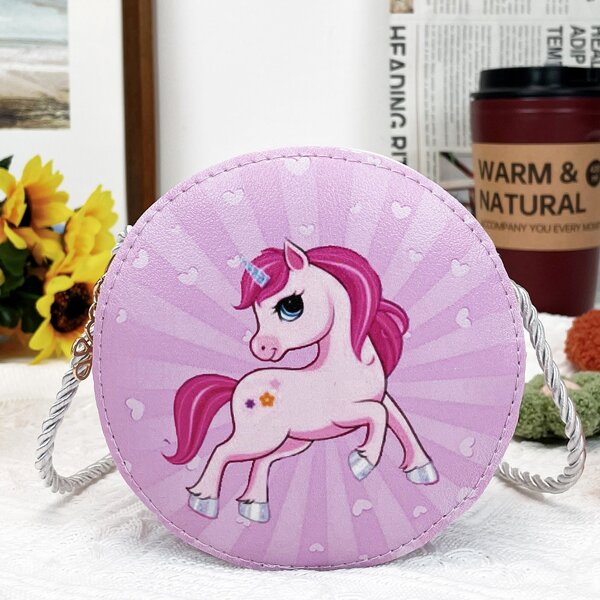 

Girls Cartoon Unicorn Graphic Circle Bag, Purple