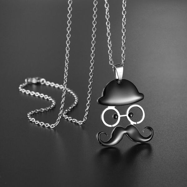 

Men Cartoon Figure Charm Necklace, Black