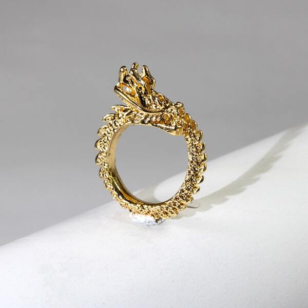 

Men Dragon Decor Ring, Gold