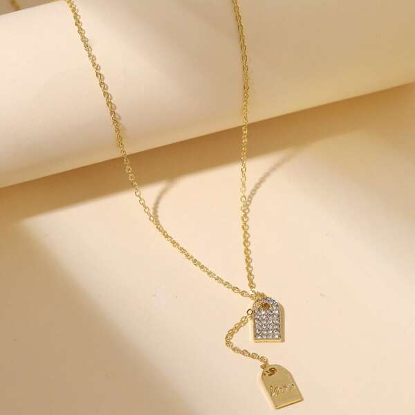 

Rhinestone Geometric Charm Necklace, Gold