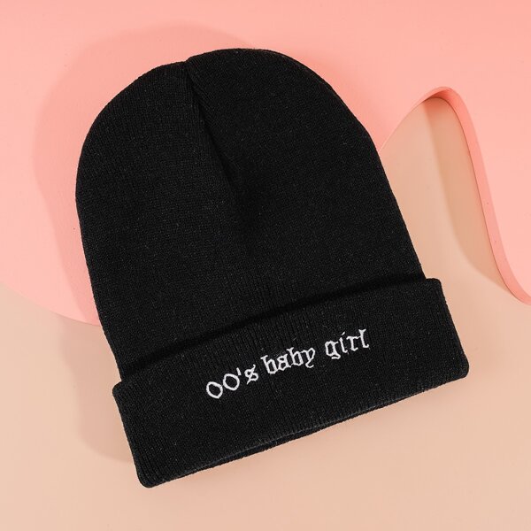 

Letter Embroidered Beanie, Black