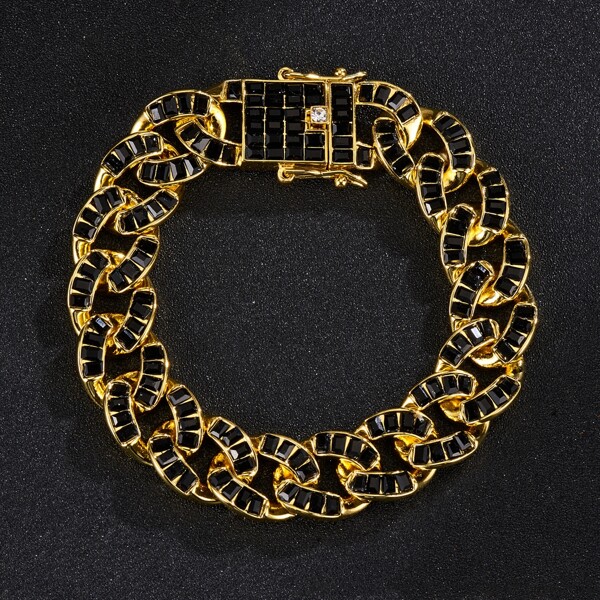

Men Rhinestone Decor Bracelet, Gold