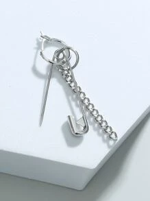 时尚流行 1 件男士别针装饰耳环，可作为珠宝礼物，打造时尚外观 - 銀色 - 查看 2