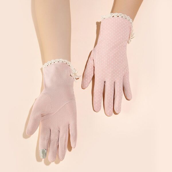

Polka Dot Print Gloves, Pink