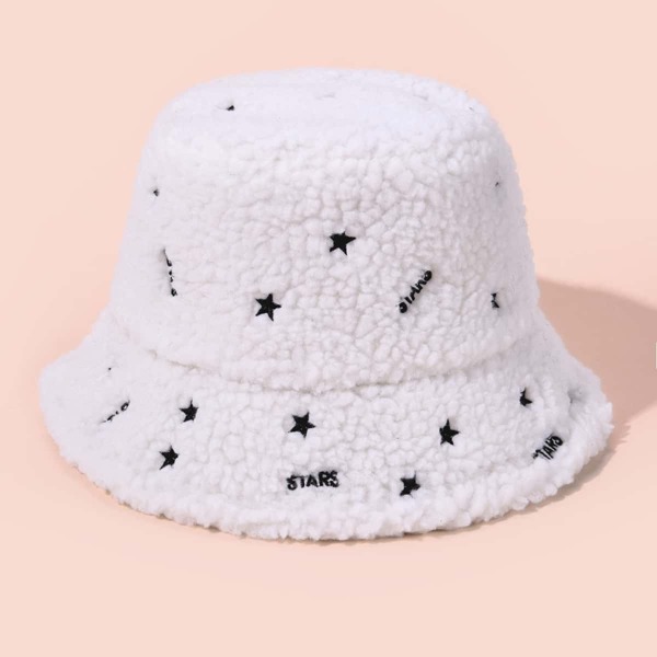 

Star Detail Fuzzy Bucket Hat, White
