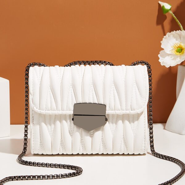 

Minimalist Quilted Chain Shoulder Bag, White