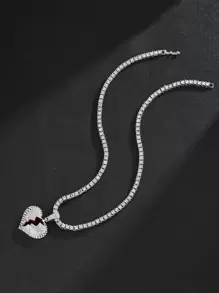 For Men Punk Hip Hop Style Rock Party Full Rhinestone Gorgeous Heart Pendant Necklace Alloy Material For Jewelry Gift Valentines,Mom,Mother,Mother's Day,Gift - Silver - View 2