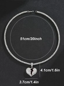 For Men Punk Hip Hop Style Rock Party Full Rhinestone Gorgeous Heart Pendant Necklace Alloy Material For Jewelry Gift Valentines,Mom,Mother,Mother's Day,Gift - Silver - View 3
