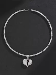 For Men Punk Hip Hop Style Rock Party Full Rhinestone Gorgeous Heart Pendant Necklace Alloy Material For Jewelry Gift Valentines,Mom,Mother,Mother's Day,Gift - Silver - View 4