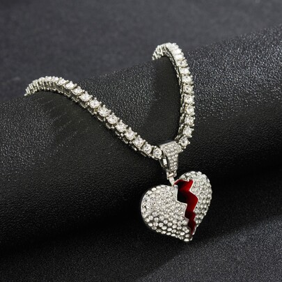 Men Rhinestone Heart Pendant Necklace