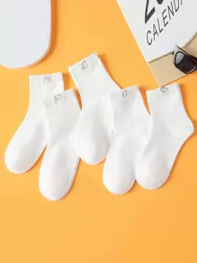 兒童5雙卡通圖案襪子 - 白色 - 查看 1