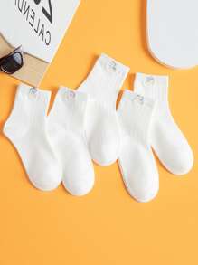 兒童5雙卡通圖案襪子 - 白色 - 查看 2