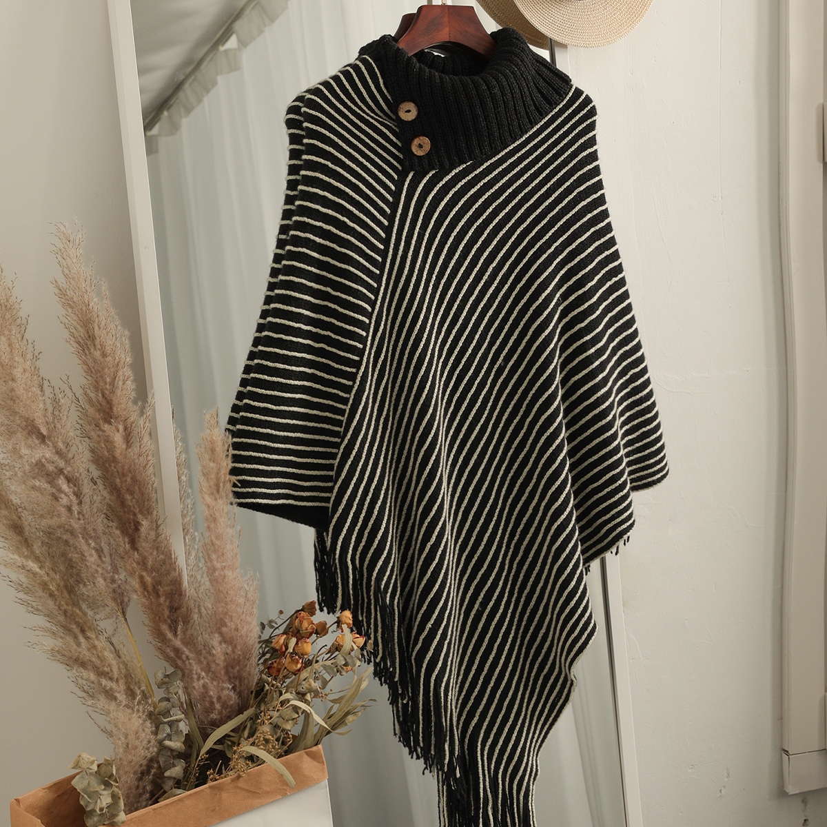 Пончо в полоску в рубчик