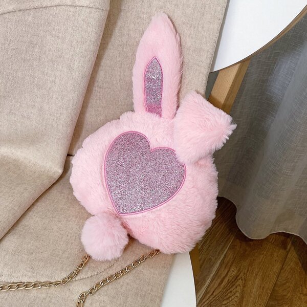

Girls Glitter Design Fluffy Chain Crossbody Bag, Pink