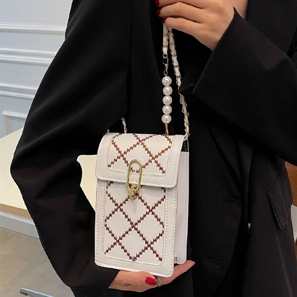 

Quilted Embossed Faux Pearls Crossbody Bag, Multicolor
