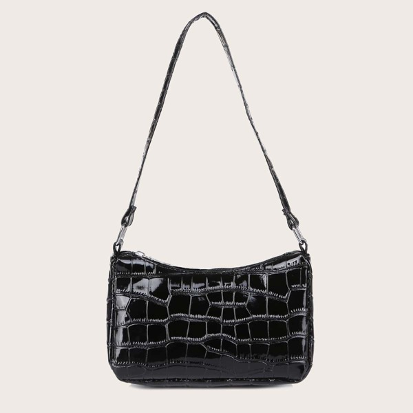 

Croc Embossed Baguette Bag, Black