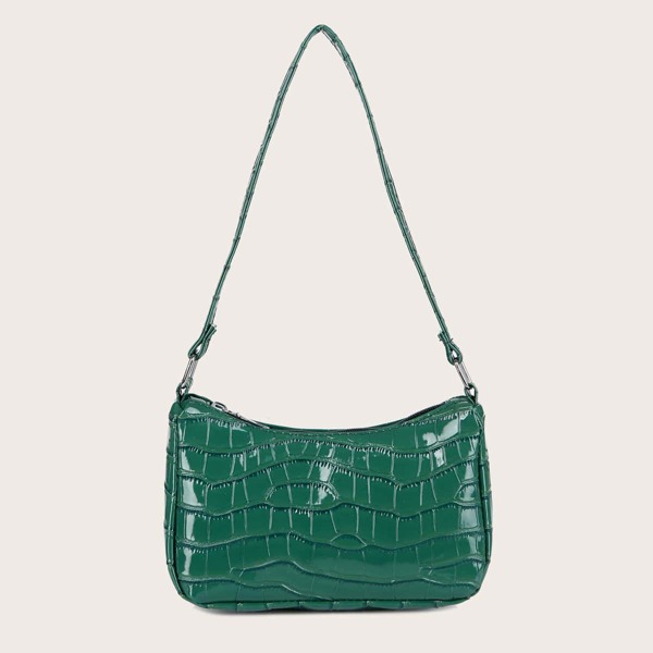

Croc Embossed Baguette Bag, Green