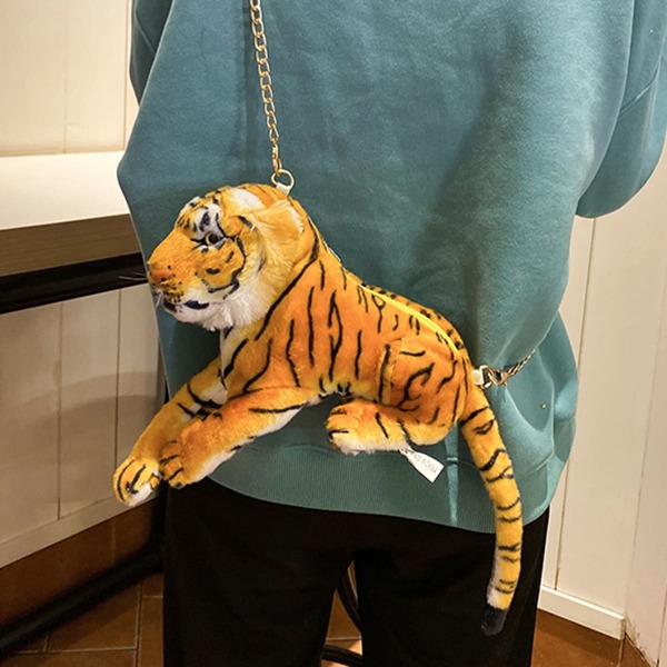 

Tiger Design Fluffy Chain Novelty Bag, Multicolor