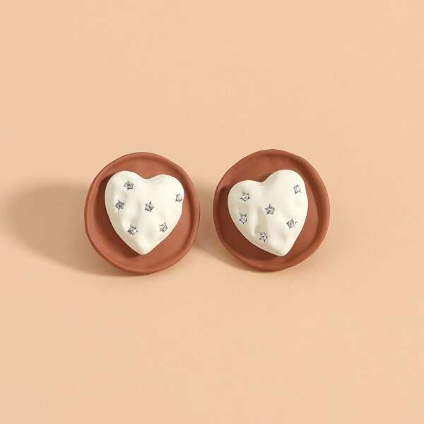 

Heart Decor Stud Earrings, Brown