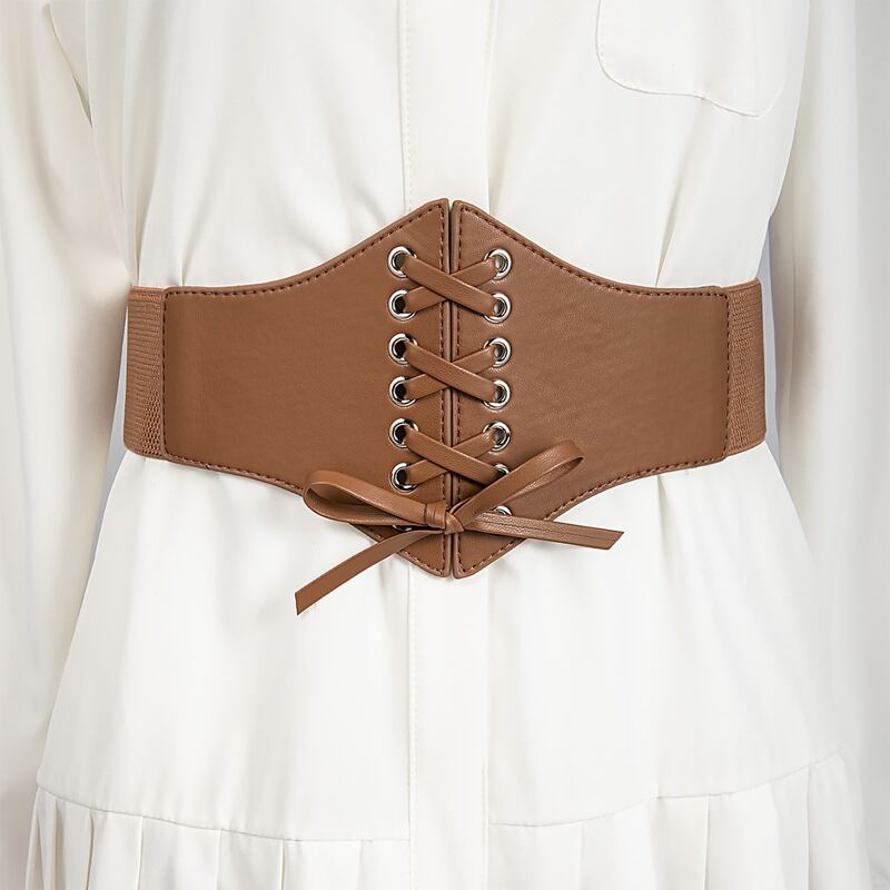 

Lace-up Front Corset Belt, Brown