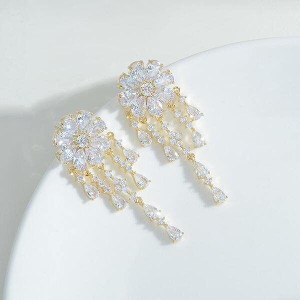 

14K Gold Plated Zircon Tassel Earrings