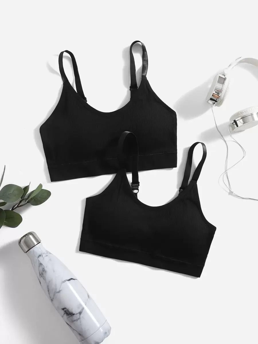 Easithlete 2 piezas Sujetador deportivo inconsútil soporte medio - Negro - Ver 1