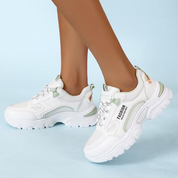 

Letter Graphic Lace Up Front Chunky Sneakers, White