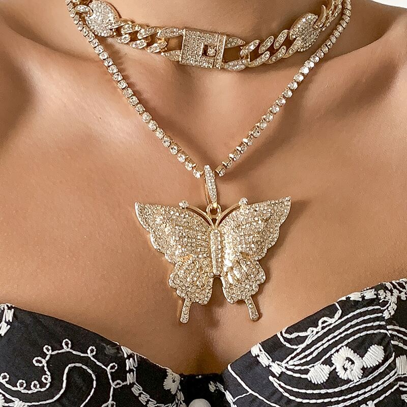 

2pcs Butterfly Decor Necklace, Gold