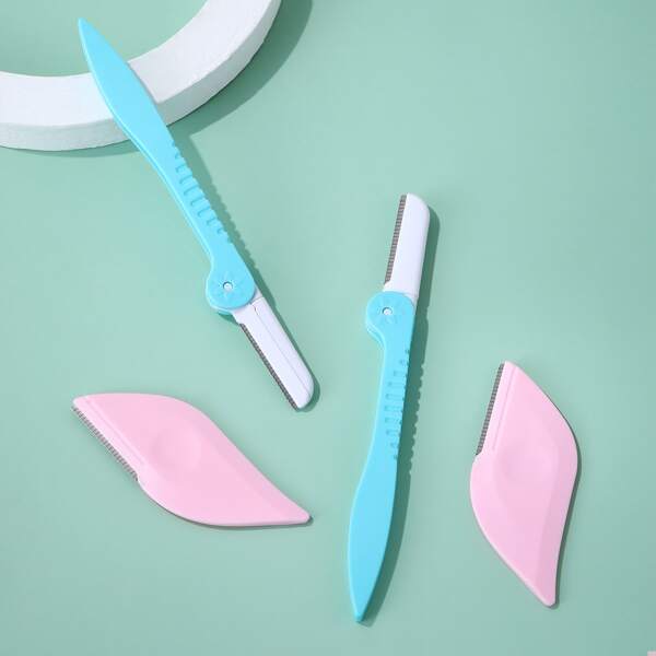

2pcs Eyebrow Trimming Knife & 1pc Storage Box, Multicolor