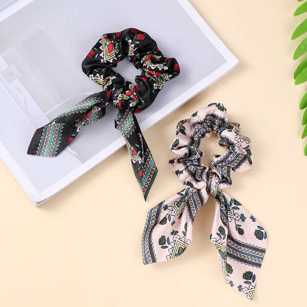 

2pcs Flower Print Hair Tie, Multicolor