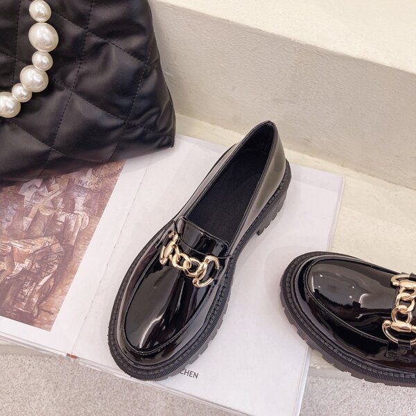 

Metal Decor Flatform Loafers, Black