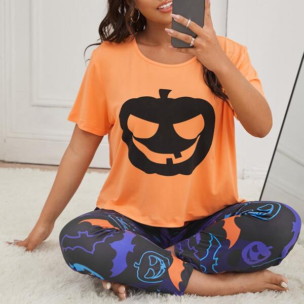 

Plus Halloween Print PJ Set, Multicolor