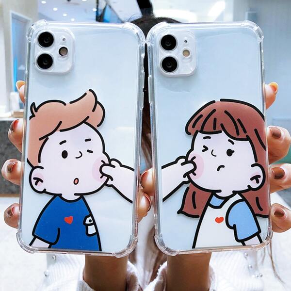 

2pcs Cartoon Graphic Clear Phone Case, Multicolor