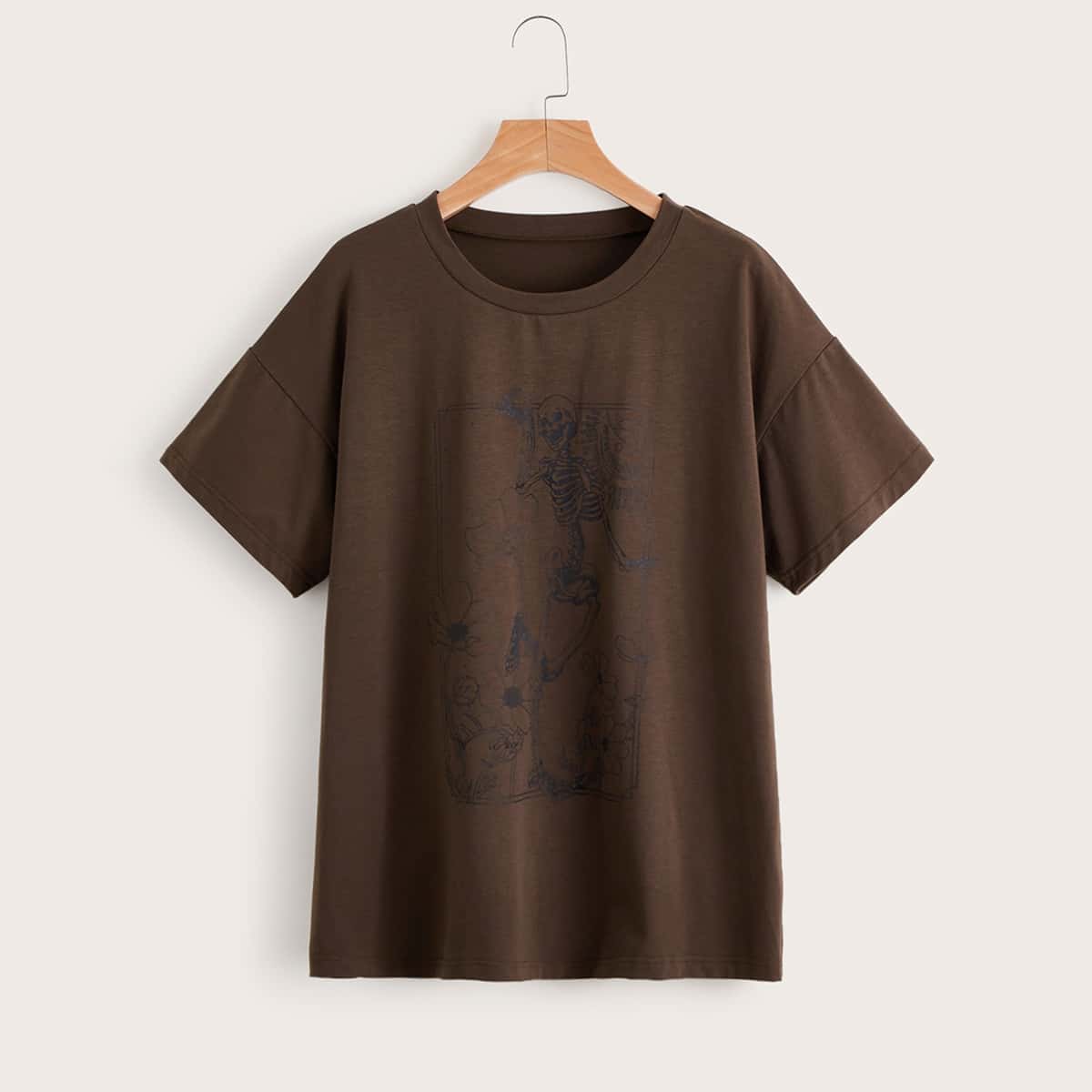 

Floral & Skull Graphic Tee, Chocolate brown