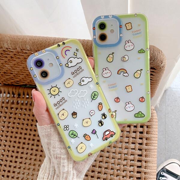 

2pcs Cartoon Graphic Clear Phone Case, Multicolor