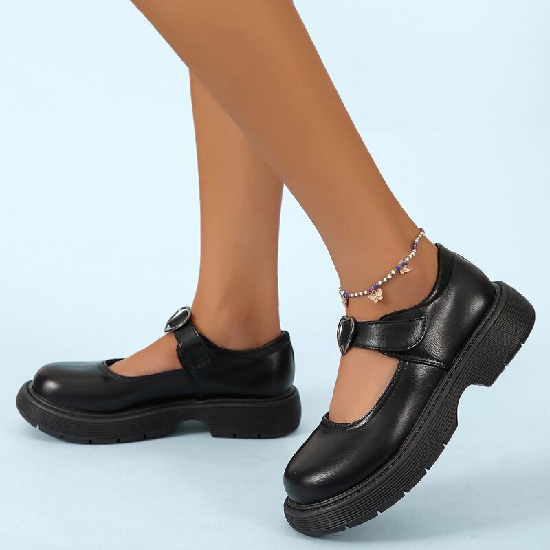 

Heart Decor Platform Mary Janes, Black